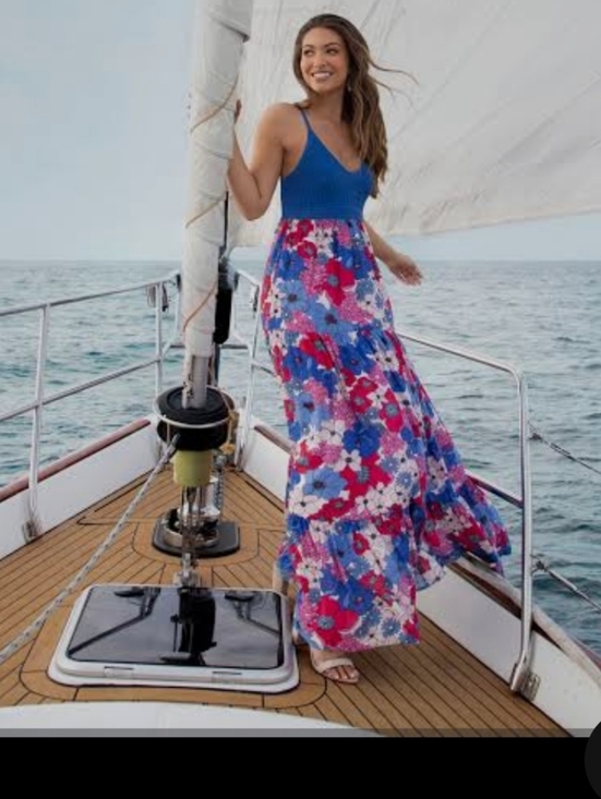 Tori Richard Dresses & Skirts - Tori Richard Bohemian Floral Maxi Dress with Royal Blue Crochet Bodice‎